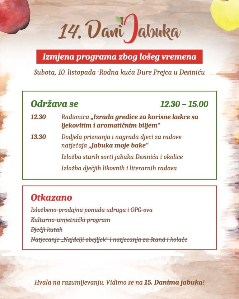 Zbog najave lošeg vremena otkazan dio programa 14. Dana jabuka ...